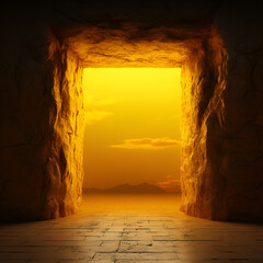 Door, passage, portal - neon colors, geometric shapes, lasers, light, clouds – To have a choice - created with Generative AI technology