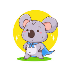 Cute hero koala bear cartoon character. Adorable kawaii animal vector illustration. Isolated white background. 