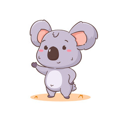 Cute koala bear cartoon character. Adorable kawaii animal vector illustration. Isolated white background. 