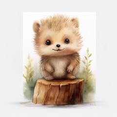 cute baby hedgehog in watercolor style