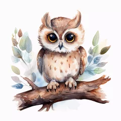 Fototapete Boho-Tiere cute baby owl in watercolor style