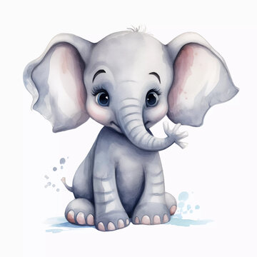cute baby elephant in watercolor style