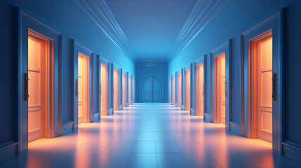 Door, passage, portal - neon colors, geometric shapes, lasers, light, clouds – To have a choice - created with Generative AI technology