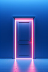 Door, passage, portal - neon colors, geometric shapes, lasers, light, clouds – To have a choice - created with Generative AI technology