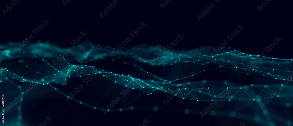 Aufkleber Technology blue wave with lines. Big data visualization. Analytics representation. Digital background. 3d rendering.