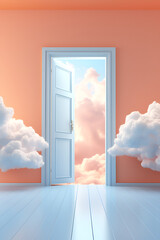 Door, passage, portal - neon colors, geometric shapes, lasers, light, clouds &ndash; To have a choice - created with Generative AI technology