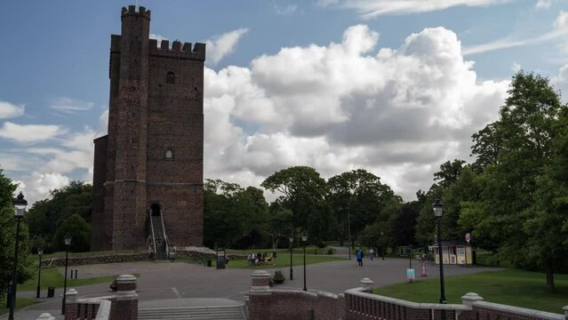 Karnan Medieval Castle near Terrasstrapporna Summertime Timelapse in central Helsingborg Sweden.