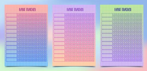 Rainbow Colored Habit Tracker. Holographic Colored Monthly Planner
