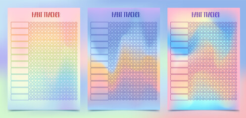 Rainbow Colored Habit Tracker. Holographic Colored Monthly Planner