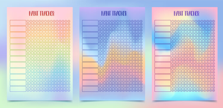 Rainbow Colored Habit Tracker. Holographic Colored Monthly Planner