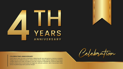 4th anniversary template design in gold color isolated on a black and gold background, vector template