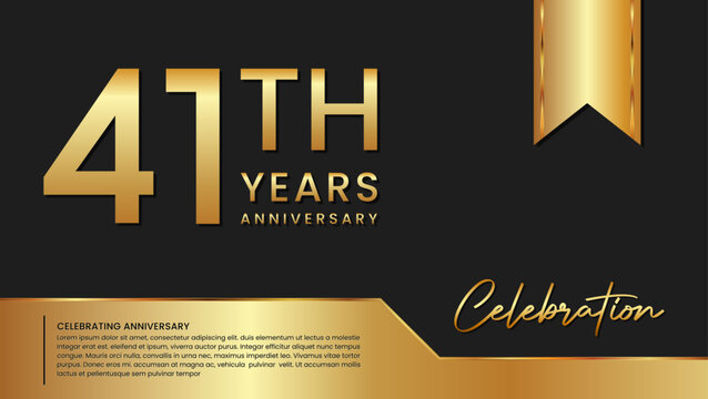 41th anniversary template design in gold color isolated on a black and gold background, vector template