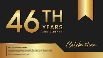 46th anniversary template design in gold color isolated on a black and gold background, vector template