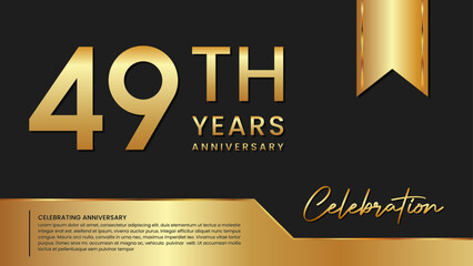 49th anniversary template design in gold color isolated on a black and gold background, vector template