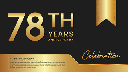 78th anniversary template design in gold color isolated on a black and gold background, vector template