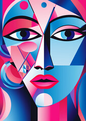 woman abstract graphic cubism creative modern portrait fashion cubist poster face. Generative AI.