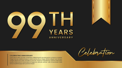 99th anniversary template design in gold color isolated on a black and gold background, vector template
