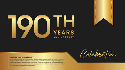 190th anniversary template design in gold color isolated on a black and gold background, vector template