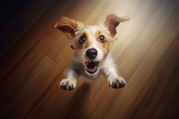 dog doggy fly white up pet animal background purebred jump cute. Generative AI.