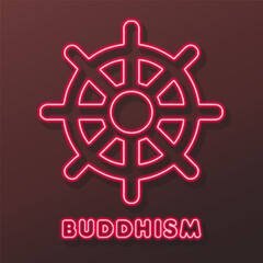 Buddhism neon sign, modern glowing banner design, colorful modern design trends on black background. Vector illustration.