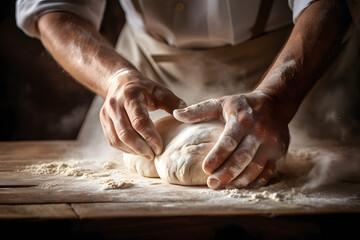 Man's hands rolling the dough. Bread baking concept photo