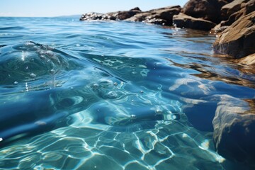 blue transparent and clear water in the sea