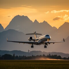 Fototapeta na wymiar Airplane at sunset 