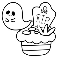 Happy Halloween spook cupcake cute illustration doodles stamps for nursery kids coloring pages 