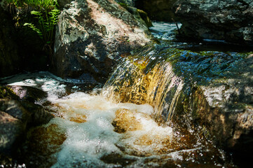 Waterfall Gadelsha at springtime, South Urals, Russia.