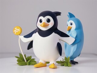 Obraz premium Cute happy penguin on a white background. generative ai