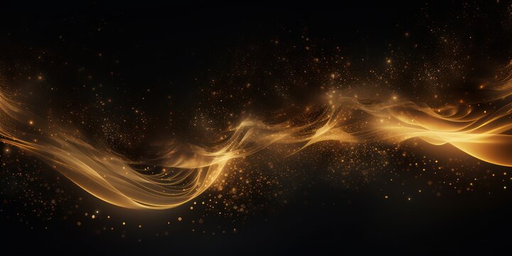 Fototapeta Abstract luxury swirling gold background with gold particle. Christmas Golden light shine particles bokeh on dark background. Gold foil texture.