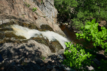 Waterfall Gadelsha at springtime, South Urals, Russia.