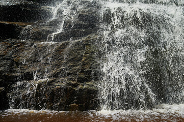 Waterfall Gadelsha at springtime, South Urals, Russia.