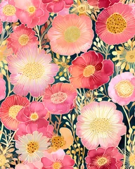 Badezimmer Foto Rückwand Flowers bloom watercolor  seamless pattern © Oksana