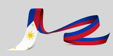 3D illustration. Flag of Philippines on a fabric ribbon background. - 631832606