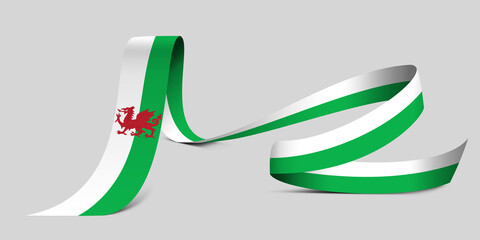 3D illustration. Flag of Wales on a fabric ribbon background.