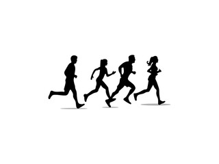 Fototapeta na wymiar Group of people. Vector illustration. Runners silhouettes collection. People running silhouettes. Running people group, vector runner, group of isolated silhouettes, side views.