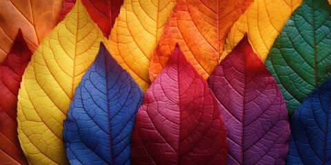 Naklejka na ściany i meble close up of autumn leaves. Multicolored fall leaves. Colorful autumn leaves. Macro leaf texture,