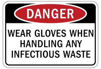 Gloves sign and labels wear gloves when handling any infectious waste