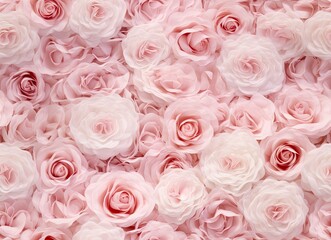 Naklejka premium Summer blossoming delicate roses on blooming flowers festive background, pastel and soft bouquet floral card. seamless wallpaper Created with Generative AI technology.