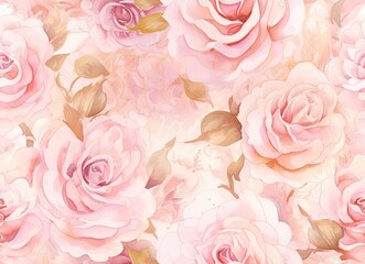 Summer blossoming delicate roses on blooming flowers festive background, pastel and soft bouquet floral card. seamless wallpaper Created with Generative AI technology.