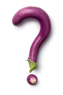 Naklejki Deformed Japanese purple eggplant as as a question mark isolated on white background