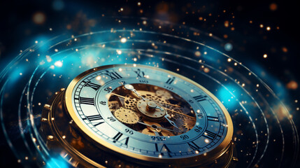 futuristic background with a clock and a blue light ai generated