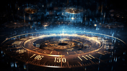 futuristic background with a clock and a blue light ai generated