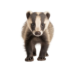 Six month old European badger walking and facing the camera.