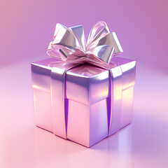 Fototapeta premium Pink and purple gift box with a bow in style of futuristic digital art, photo-realistic 3d render
