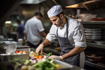 Candid chef, sustainable kitchen, food waste reduction. minimizing food waste in the culinary