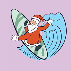 surfing santa illustration