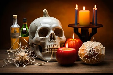 Fototapeta na wymiar Halloween holiday of the dead skull on a neutral background created by AI