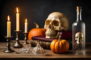 Halloween holiday of the dead skull on a neutral background created by AI